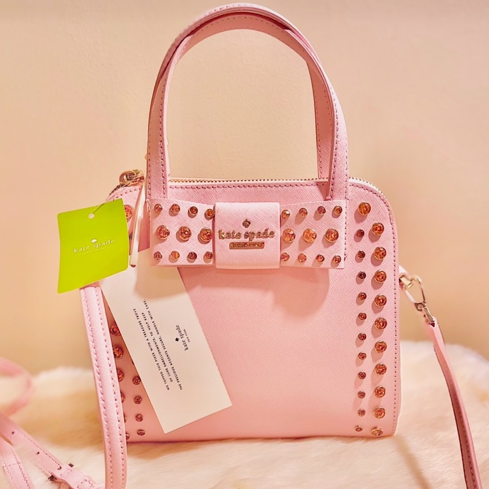KATE SPADE Davies Mews HandbagPink Studded Leather Satchel with Detachable Strap